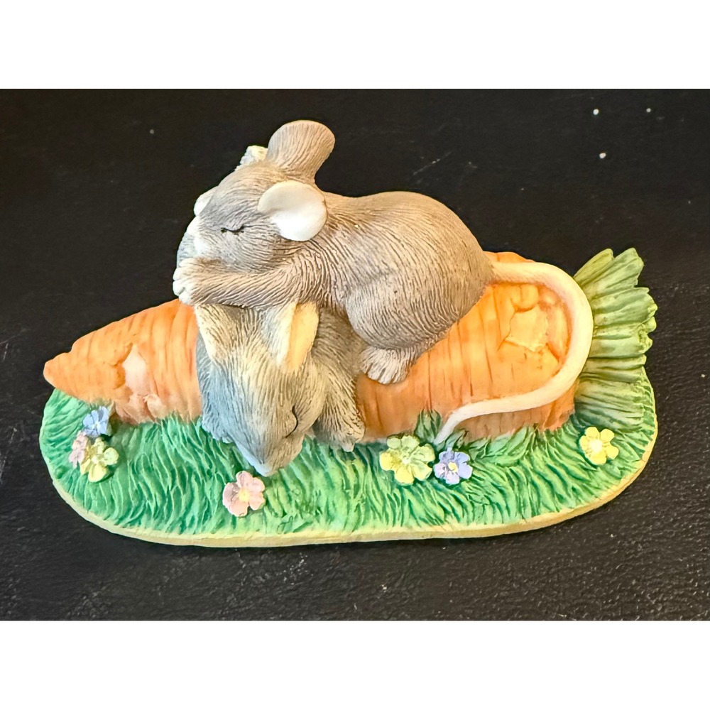 Charming Tails Silvestri After Lunch Snooze Mouse Bunny Sleeping On Carrot